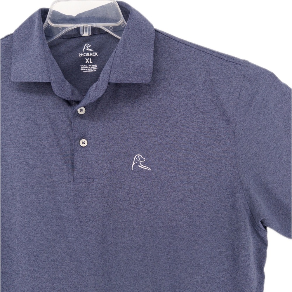 Rhoback Mens XL Heather Performance Polo Shirt Blue Stretch Golf Preppy